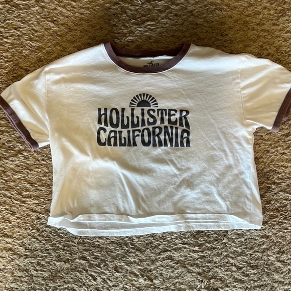 White Hollister cropped cotton graphic t-shirt - Picture 1 of 2